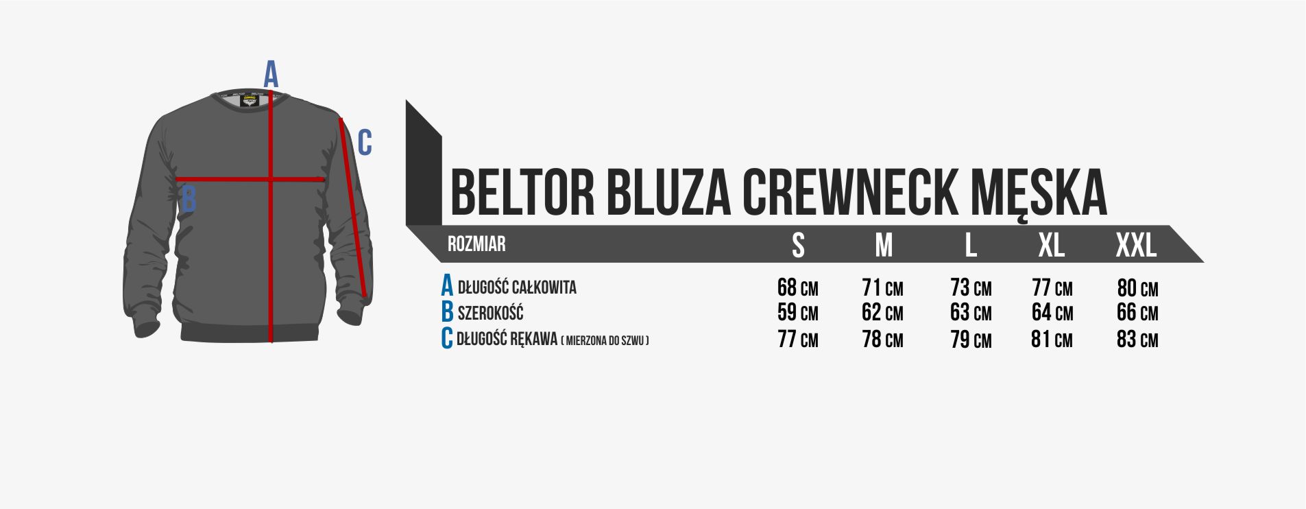 tabela rozmiarów Bluza Crewneck
