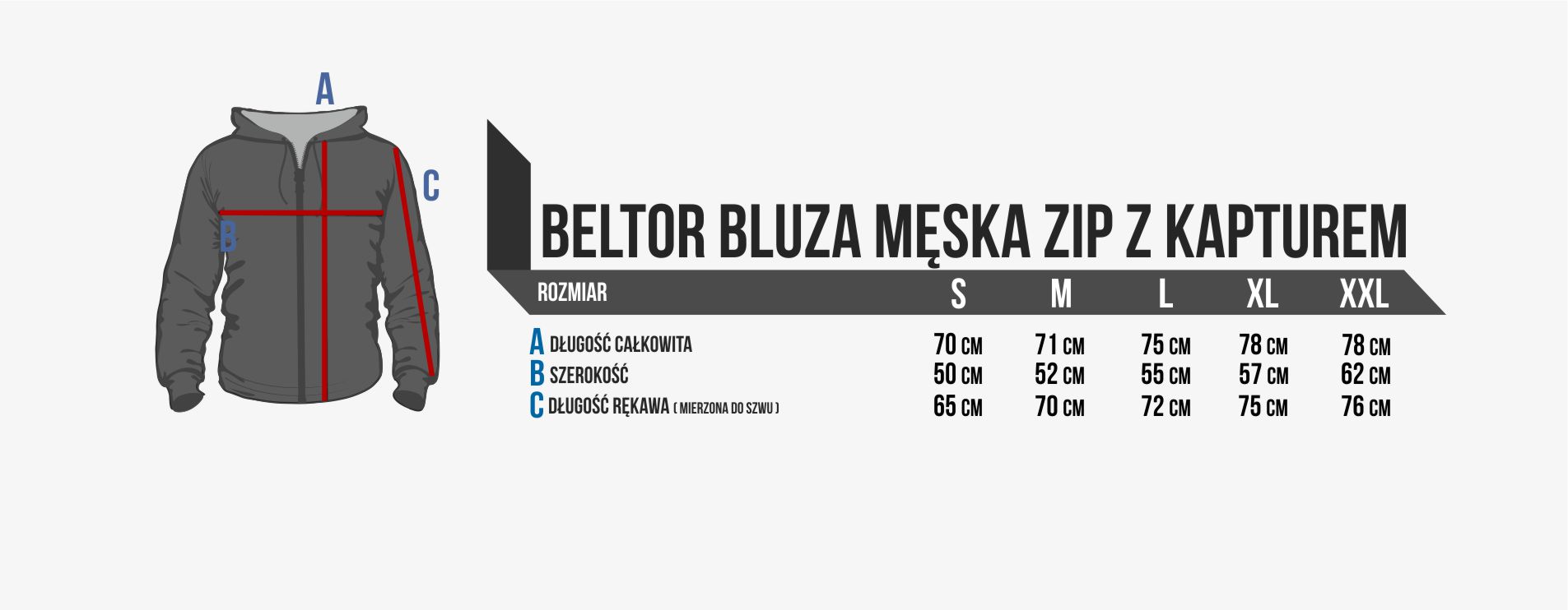 tabela rozmiarów Bluza Hoodie